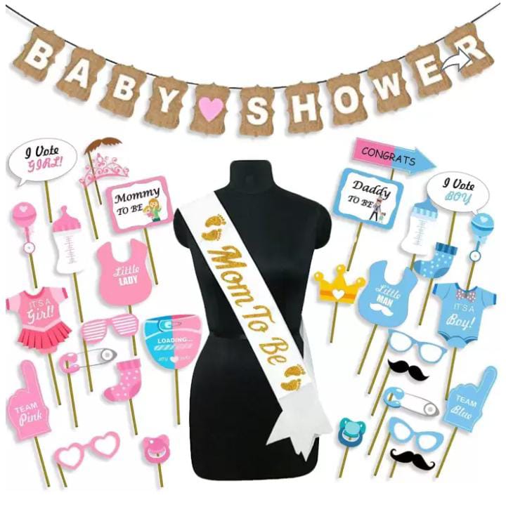 mom to be (or) baby shower   props (100rs) , sash (50rs) crown (50rs)